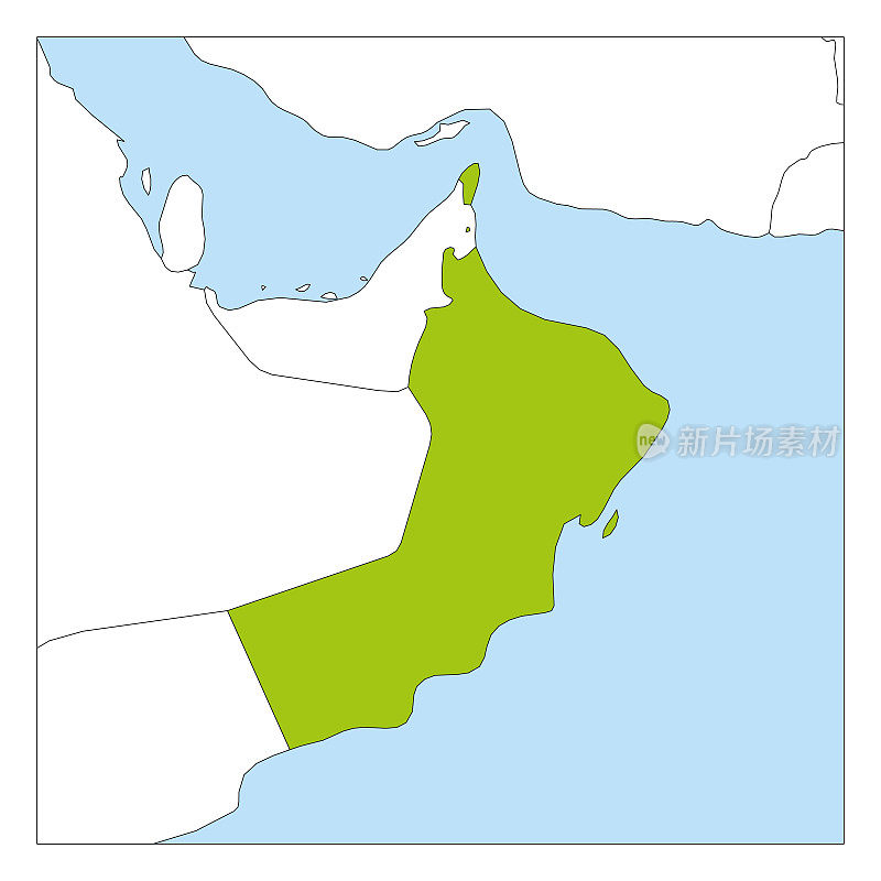 Map of Oman green highlighted with neighbor countries